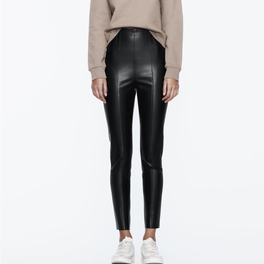 Zara High Waisted black faux leather leggings